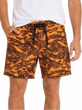 Reyn Spooner Made Hawaii Wave Print Swim Trunks Resort Shorts Mens 30 Orange